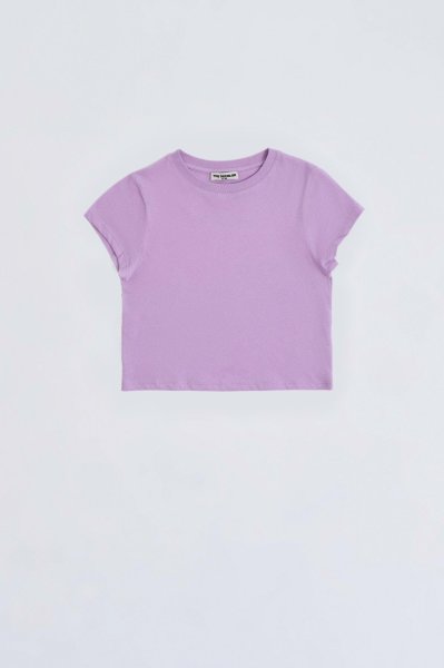 Organik Kısa Kollu Kız Çocuk Crop Tişört - Lila Lila - 10-12