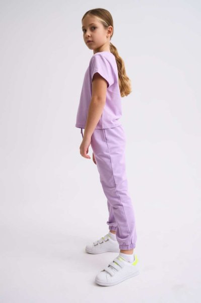 Organik Kısa Kollu Kız Çocuk Crop Tişört - Lila Lila - 8-10