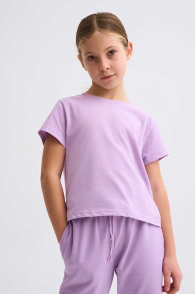 Organik Kısa Kollu Kız Çocuk Crop Tişört - Lila Lila - 8-10