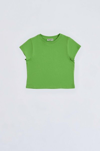 Organik Kısa Kollu Kız Çocuk Crop Tişört - Yeşil Yeşil - 6-8