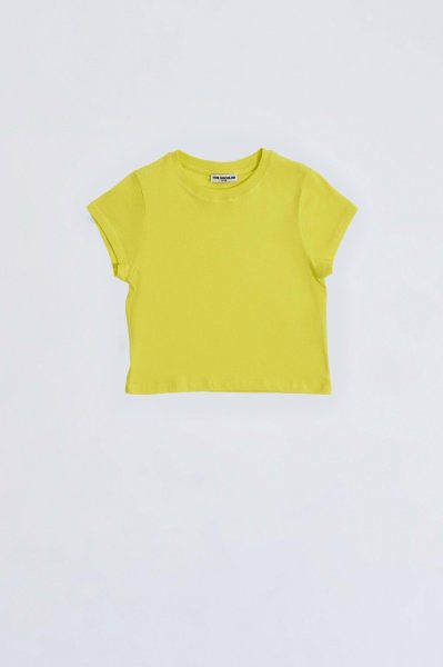 Organik Kısa Kollu Kız Çocuk Crop Tişört - Sarı Sarı - 12-14