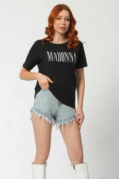 Madonna Baskılı Kısa Kollu Yuvarlak Yaka Kadın Tişört