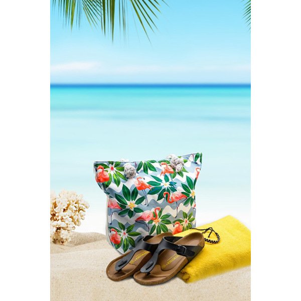 Flamingo Baskılı Çok Renkli Su Geçirmez Plaj Çantası