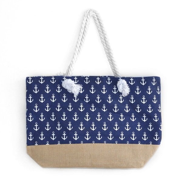 Küçük Çapa Baskılı Lacivert Canvas Plaj Çantası