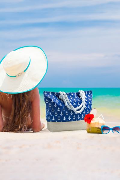 Küçük Çapa Baskılı Lacivert Canvas Plaj Çantası