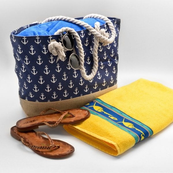 Küçük Çapa Baskılı Lacivert Canvas Plaj Çantası