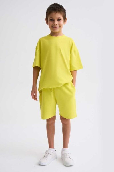Organik Bağcıklı Erkek Çocuk Bermuda Şort - Sarı Sarı - 10-12