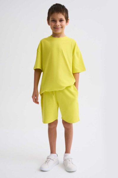 Organik Bağcıklı Erkek Çocuk Bermuda Şort - Sarı Sarı - 12-14