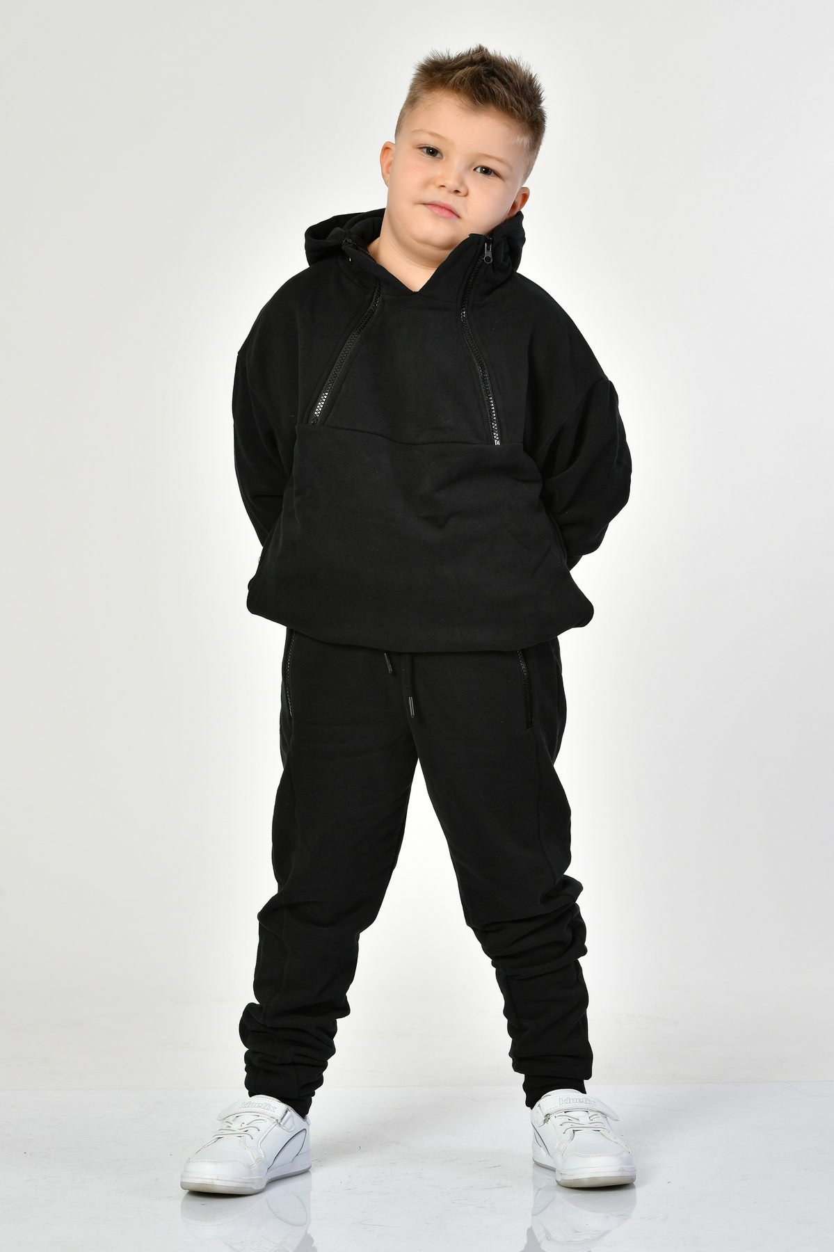 Noori Cepli, Kapüşonlu, Fermuarlı Erkek Çocuk Sweatshirt  - Siyah