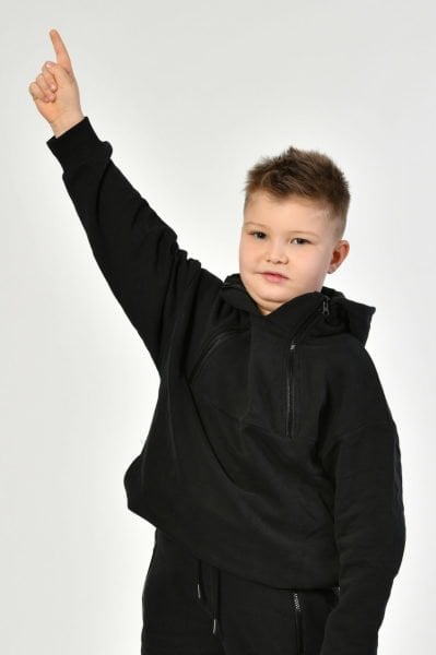 Noori Cepli, Kapüşonlu, Fermuarlı Erkek Çocuk Sweatshirt  - Siyah