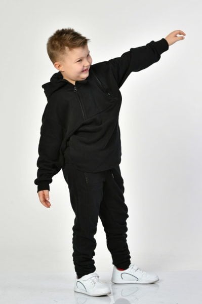 Noori Cepli, Kapüşonlu, Fermuarlı Erkek Çocuk Sweatshirt  - Siyah