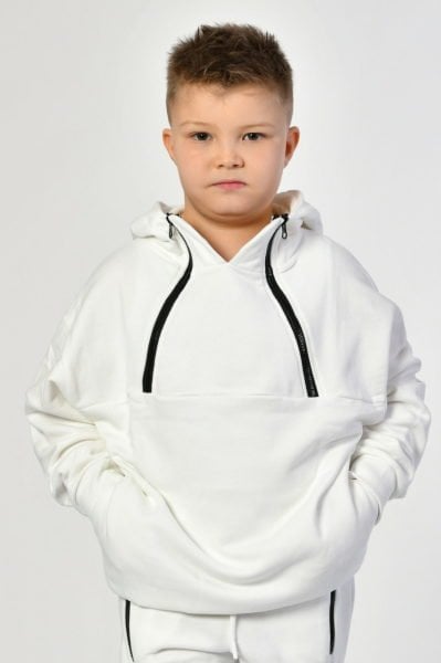 Noori Cepli, Kapüşonlu, Fermuarlı Erkek Çocuk Sweatshirt  - Beyaz