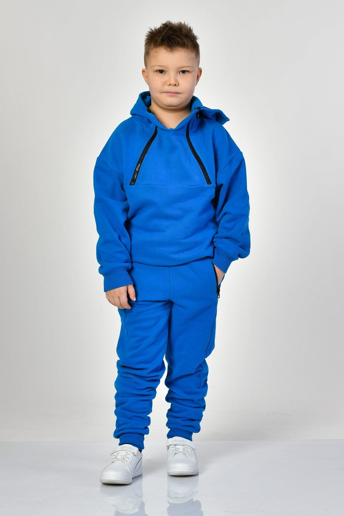 Noori Cepli, Kapüşonlu, Fermuarlı Erkek Çocuk Sweatshirt  - Saks Mavisi