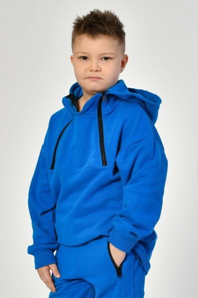 Noori Cepli, Kapüşonlu, Fermuarlı Erkek Çocuk Sweatshirt  - Saks Mavisi