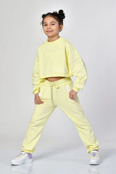 Noori Bisiklet Yaka Crop Kız Çocuk Sweatshirt  - Limon Sarısı