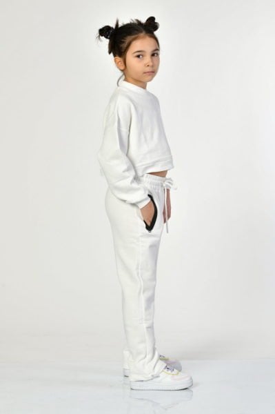 Noori Bisiklet Yaka Crop Kız Çocuk Sweatshirt  - Beyaz