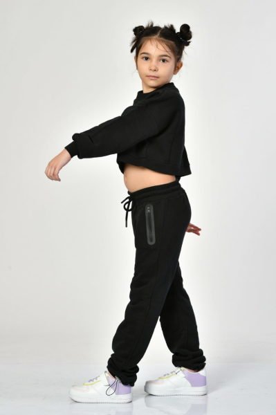 Noori Bisiklet Yaka Crop Kız Çocuk Sweatshirt  - Siyah