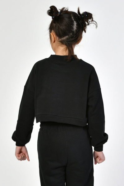 Noori Bisiklet Yaka Crop Kız Çocuk Sweatshirt  - Siyah