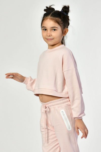 Noori Bisiklet Yaka Crop Kız Çocuk Sweatshirt  - Pembe