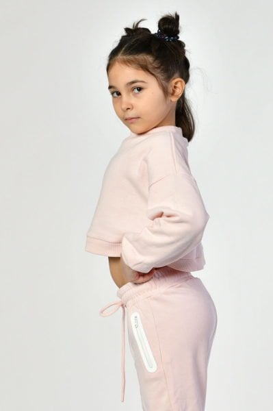 Noori Bisiklet Yaka Crop Kız Çocuk Sweatshirt  - Pembe