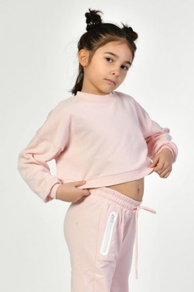 Noori Bisiklet Yaka Crop Kız Çocuk Sweatshirt  - Pembe