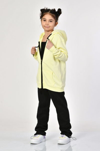Noori Cepli, Kapüşonlu, Fermuarlı Kız Çocuk Sweatshirt  - Limon Sarısı