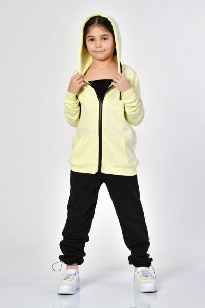 Noori Cepli, Kapüşonlu, Fermuarlı Kız Çocuk Sweatshirt  - Limon Sarısı