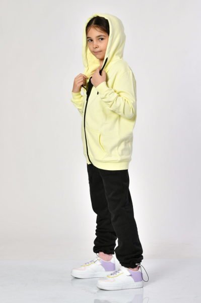Noori Cepli, Kapüşonlu, Fermuarlı Kız Çocuk Sweatshirt  - Limon Sarısı
