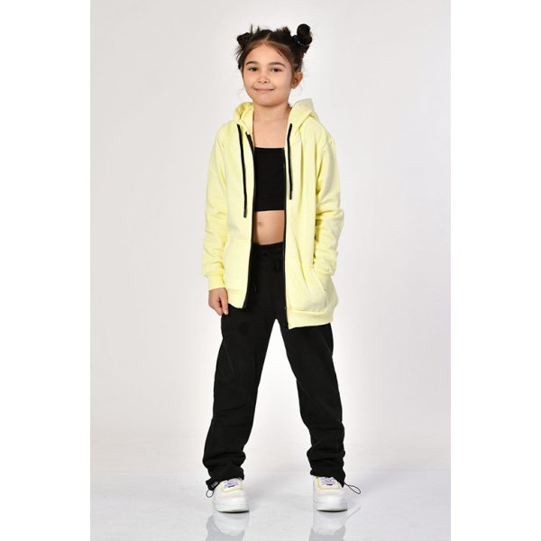 Noori Cepli, Kapüşonlu, Fermuarlı Kız Çocuk Sweatshirt  - Limon Sarısı