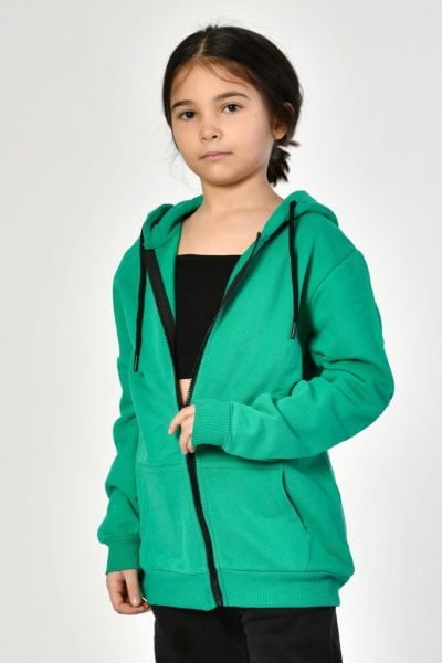 Noori Cepli, Kapüşonlu, Fermuarlı Kız Çocuk Sweatshirt  - Yeşil