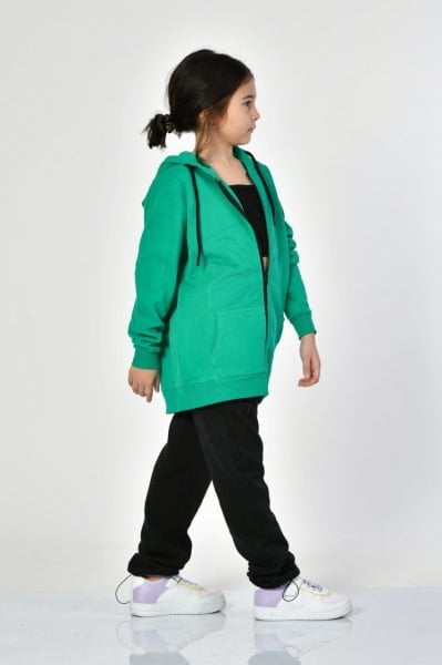 Noori Cepli, Kapüşonlu, Fermuarlı Kız Çocuk Sweatshirt  - Yeşil
