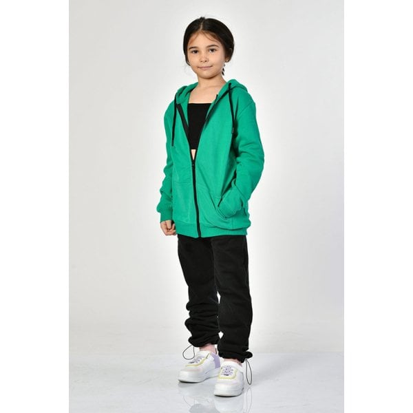 Noori Cepli, Kapüşonlu, Fermuarlı Kız Çocuk Sweatshirt  - Yeşil