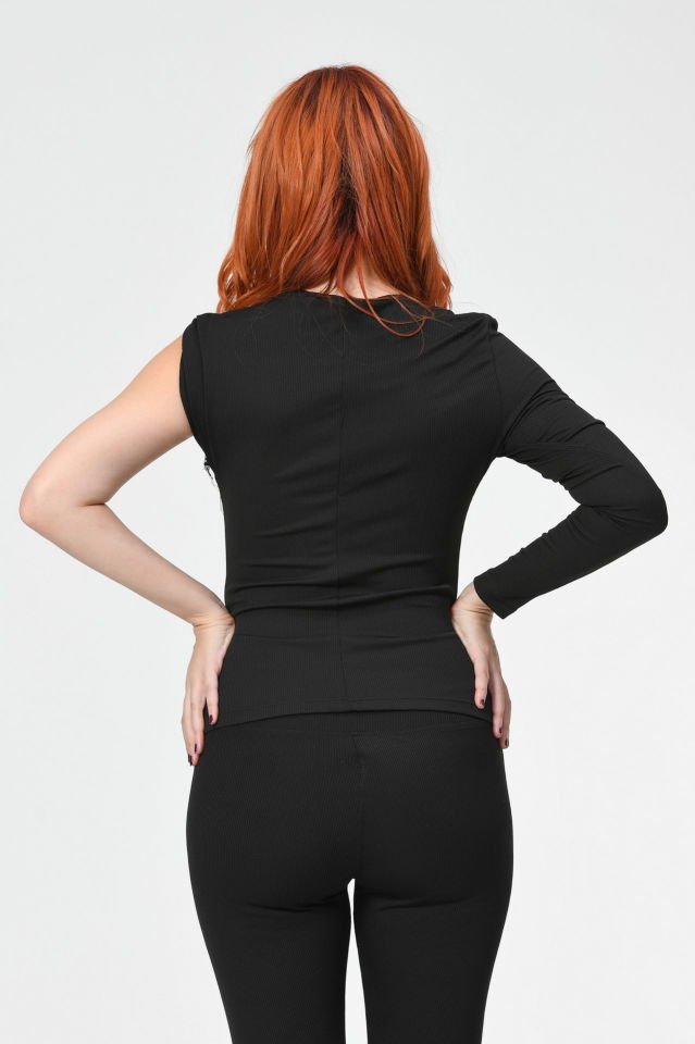 Lefon Tek Kol Burgu Detaylı Bluz  - Siyah