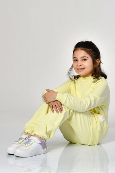 Noori Bisiklet Yaka Cepli Kız Çocuk Sweatshirt  - Limon Sarısı