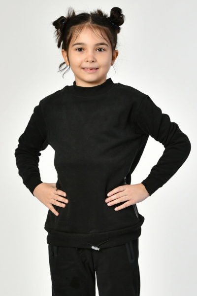 Noori Bisiklet Yaka Cepli Kız Çocuk Sweatshirt  - Siyah