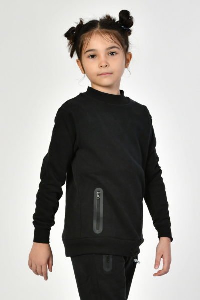 Noori Bisiklet Yaka Cepli Kız Çocuk Sweatshirt  - Siyah