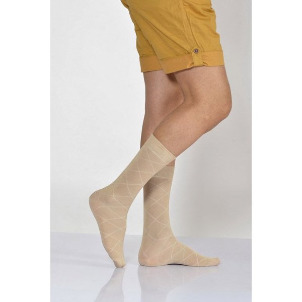 Erkek Zümrüt Desen Bambu Soket Çorabı  - Bej 6\\\'lı Paket