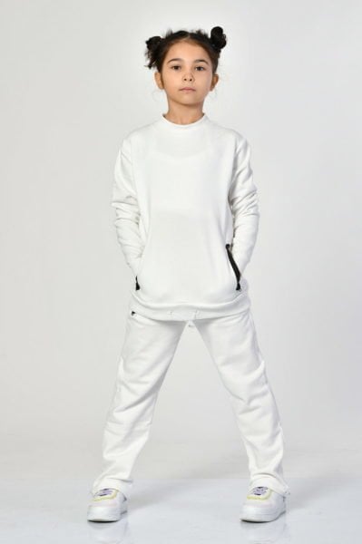 Noori Bisiklet Yaka Cepli Kız Çocuk Sweatshirt  - Beyaz