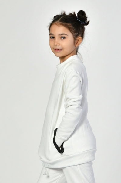 Noori Bisiklet Yaka Cepli Kız Çocuk Sweatshirt  - Beyaz