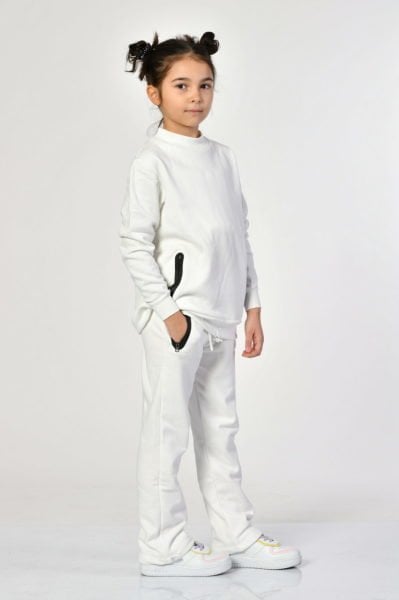 Noori Bisiklet Yaka Cepli Kız Çocuk Sweatshirt  - Beyaz