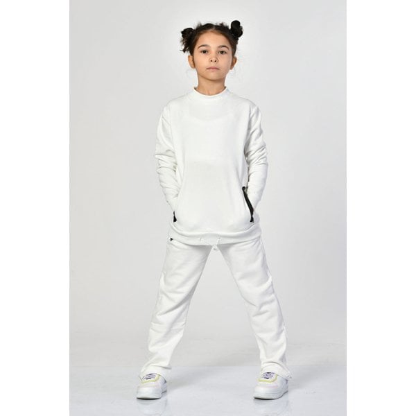 Noori Bisiklet Yaka Cepli Kız Çocuk Sweatshirt  - Beyaz