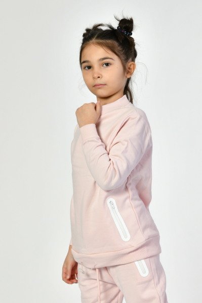 Noori Bisiklet Yaka Cepli Kız Çocuk Sweatshirt  - Pembe