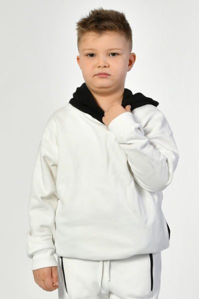 Noori Cepli Kapüşonlu Erkek Çocuk Sweatshirt  - Beyaz