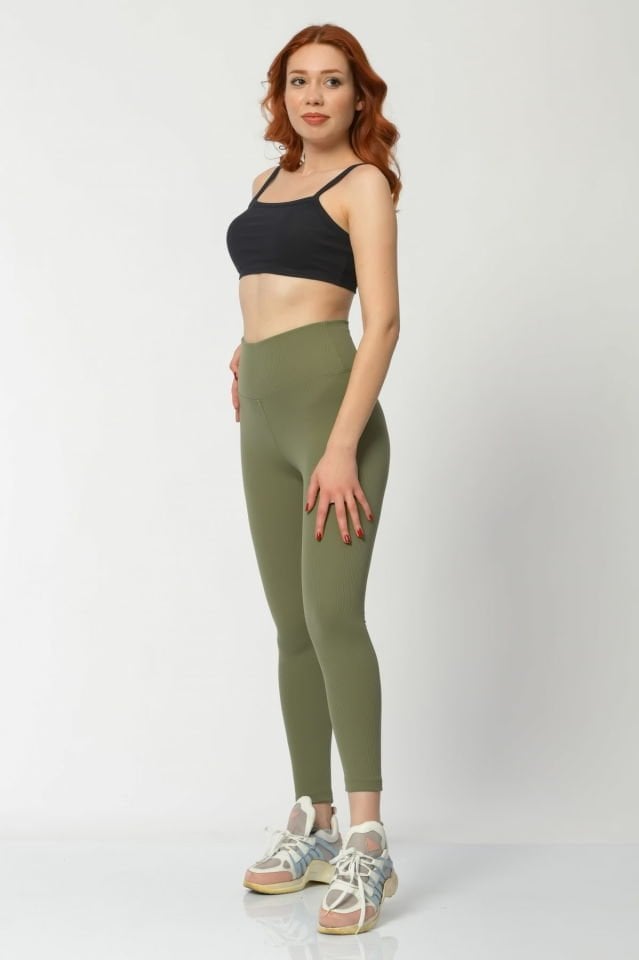 Dynamic Fitilli Şardonlu Kadın Tayt  - Yeşil