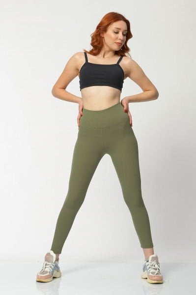 Dynamic Fitilli Şardonlu Kadın Tayt  - Yeşil