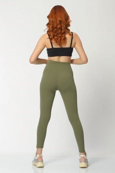 Dynamic Fitilli Şardonlu Kadın Tayt  - Yeşil