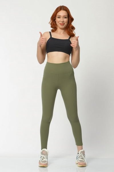 Dynamic Fitilli Şardonlu Kadın Tayt  - Yeşil