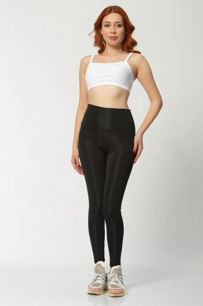 Dynamic Disko Parlak Kadın Tayt  - Siyah