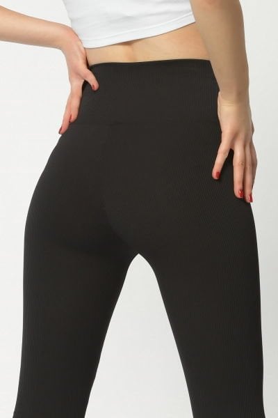 Dynamic Fitilli Şardonlu Kadın Tayt - Siyah