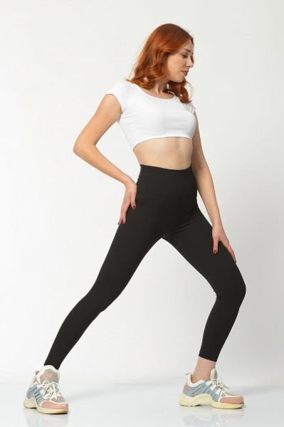 Dynamic Fitilli Şardonlu Kadın Tayt - Siyah